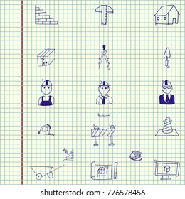 Industrial worker icons set. Hand drawn vector stock illustration