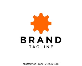 Industrial Worker Logo. Orange  Circle Gear Icon Symbol inside isolated on White Background. Flat Vector Logo Design Template Elements for Business and Technology Logos.
