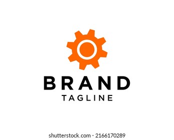 Industrial Worker Logo. Orange  Circle Gear Icon Symbol inside isolated on White Background. Flat Vector Logo Design Template Elements for Business and Technology Logos.
