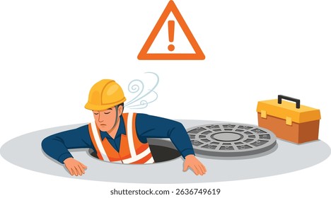 Industrial worker loses consciousness while exiting confined space without proper safety measures, highlighting critical workplace hazard warning