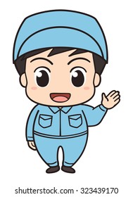 Industrial Worker man Mascot. A smile and greetings. Wear a hat.