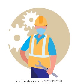 industrial worker man working with face mask vector illustration design