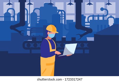 Industrial Worker Man Working Face Mask Stock Vector (Royalty Free ...