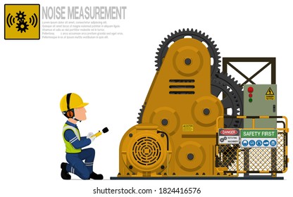 An industrial worker is measuring sound level of the rolling machine
