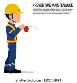 An industrial worker with oil can on transparent background