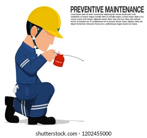 An industrial worker with oil can on transparent background