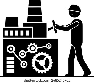 Industrial Worker Operating Factory Machine Icon