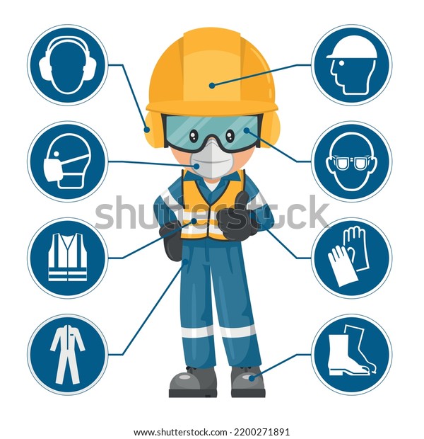 Industrial Worker Personal Protective Equipment Icons Stock Vector ...