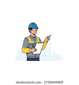 Trabajador de Industrial que señala con el Portapapeles