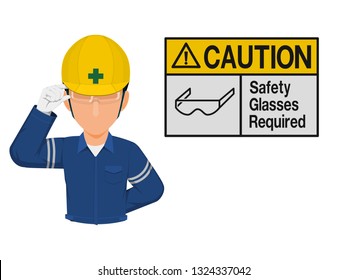 Industrial Worker Presenting Glasses Sign Stock Vector (Royalty Free ...