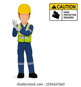 An Industrial Worker Is Putting On The Gloves On White Background