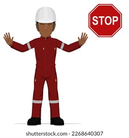 Un trabajador industrial levanta la mano para parar