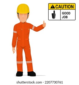 An industrial worker raise thumbs up on the gloves on white background