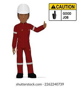 An industrial worker raise thumbs up on the gloves on white background
