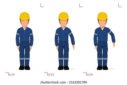 An industrial worker is raising hand
