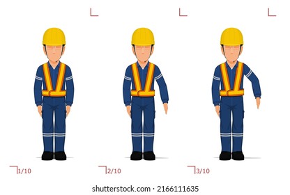 An industrial worker is raising hand
