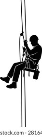 Industrial worker, rappelling, safety harness, high access.