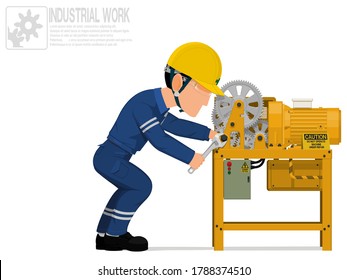 An industrial worker is repairing machine
