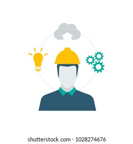 Industrial worker with safety helmet and industry icons