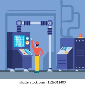 industrial worker in technified factory vector illustration design