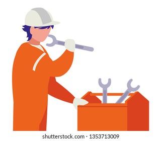 industrial worker with toolbox avatar character