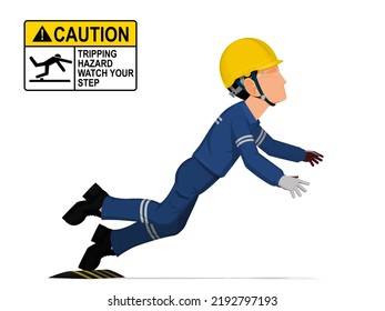 An industrial worker is tripping on white background