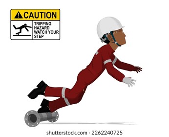 An industrial worker is tripping on white background