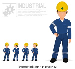 Industrial worker in uniform are posing akimbo on transparent background.

