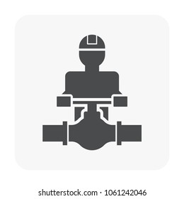 Industrial worker vector icon. Include safety equipment or helmet. Working with pipeline and valve control of oil, gas or petroleum. For oil refinery industry, pipe or pipeline construction concept.