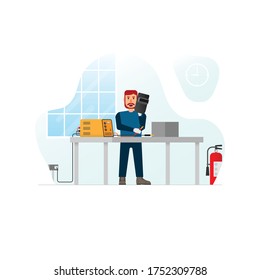Industrial worker welding in simple graphic