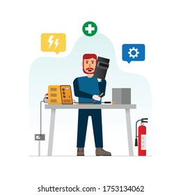 Industrial worker welding in simple graphic