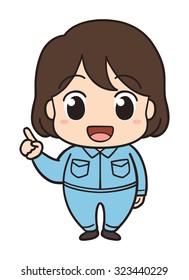 Industrial Worker woman Mascot. A smile and explanation.