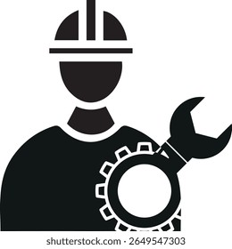 Industrial worker with wrench and gear vector icon 