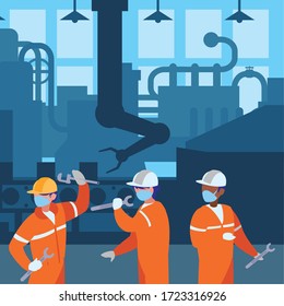 Industriearbeiter, die mit Vektorgrafik-Design arbeiten