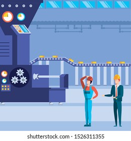 industrial workers in technified factory vector illustration design