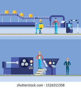 industrial workers in technified factory vector illustration design