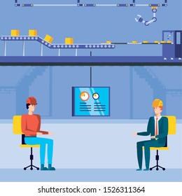 industrial workers in technified factory vector illustration design