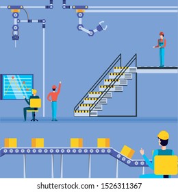 industrial workers in technified factory vector illustration design