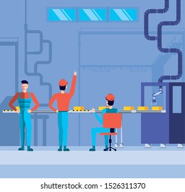 industrial workers in technified factory vector illustration design