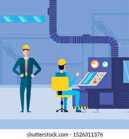 industrial workers in technified factory vector illustration design