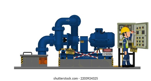 Industrial workers use screwdriver tester to measuring electric current in the electrical control cabinet