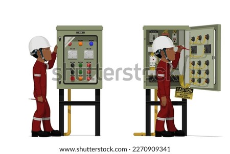 Industrial workers use screwdriver tester to measuring electric current in the electrical control cabinet