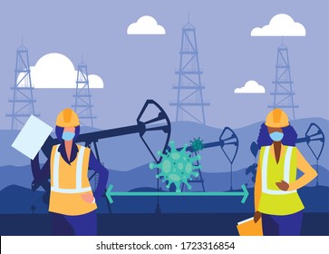 Trabajadores industriales que trabajan con normas de seguridad diseño de ilustración vectorial