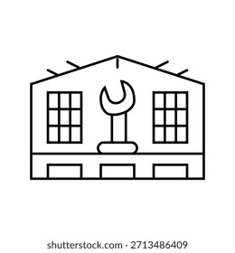 Vector industrial del icono de la línea de la industria del taller. símbolo industrial de la industria del taller. ilustración negra aislada del símbolo del contorno