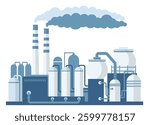 Industrial Zone. Chemical manufacture. Grey Hydrogen Production.  Vector Illustration