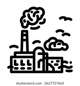 zona industrial coberto vetor de ícone de linha de smog pesado. zona industrial coberto sinal de smog pesado. símbolo de contorno isolado ilustração preta