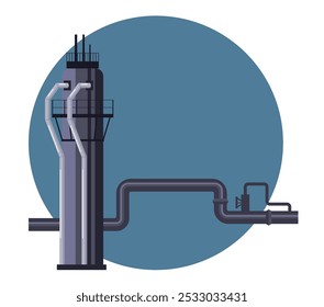 Industrial zone oil drilling concept. Vector flat modern style graphic illustration	