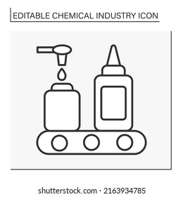  Industrialization Line Icon. Adhesive Production. Manufacture Of Glue. Chemical Industry Concept. Isolated Vector Illustration. Editable Stroke