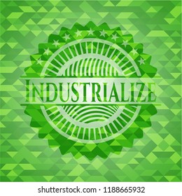 Industrialize green emblem with mosaic background