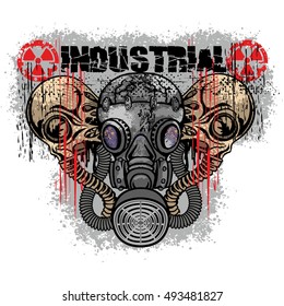 industrial,post-apocalypse coat of arms with skull, grunge.vintage design t-shirts
